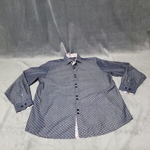 Coogi Luxe Button Shirt Mens Shirt,SzL (16.5/17)Blue Geometric Paisley Flip Cuff